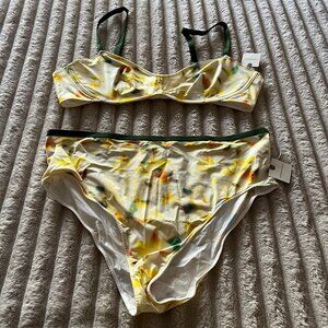 ANTHROPOLOGIE LYREBIRD STRETCH SATIN BRA & HIGH WAISTED BIKINI BRIEFS SET-LG-NWT